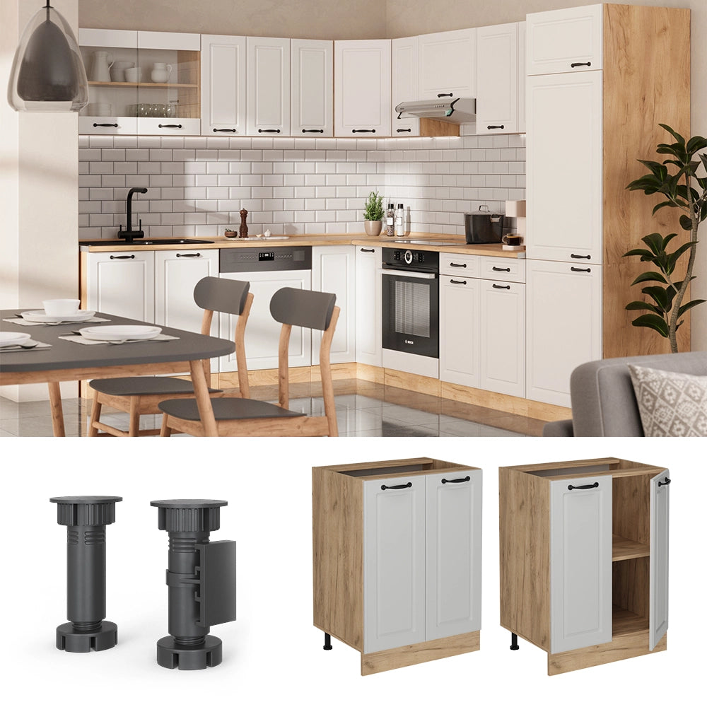 Vicco Mobiletto base cucina Bianco casa di campagna 60 cm PL Marmo
