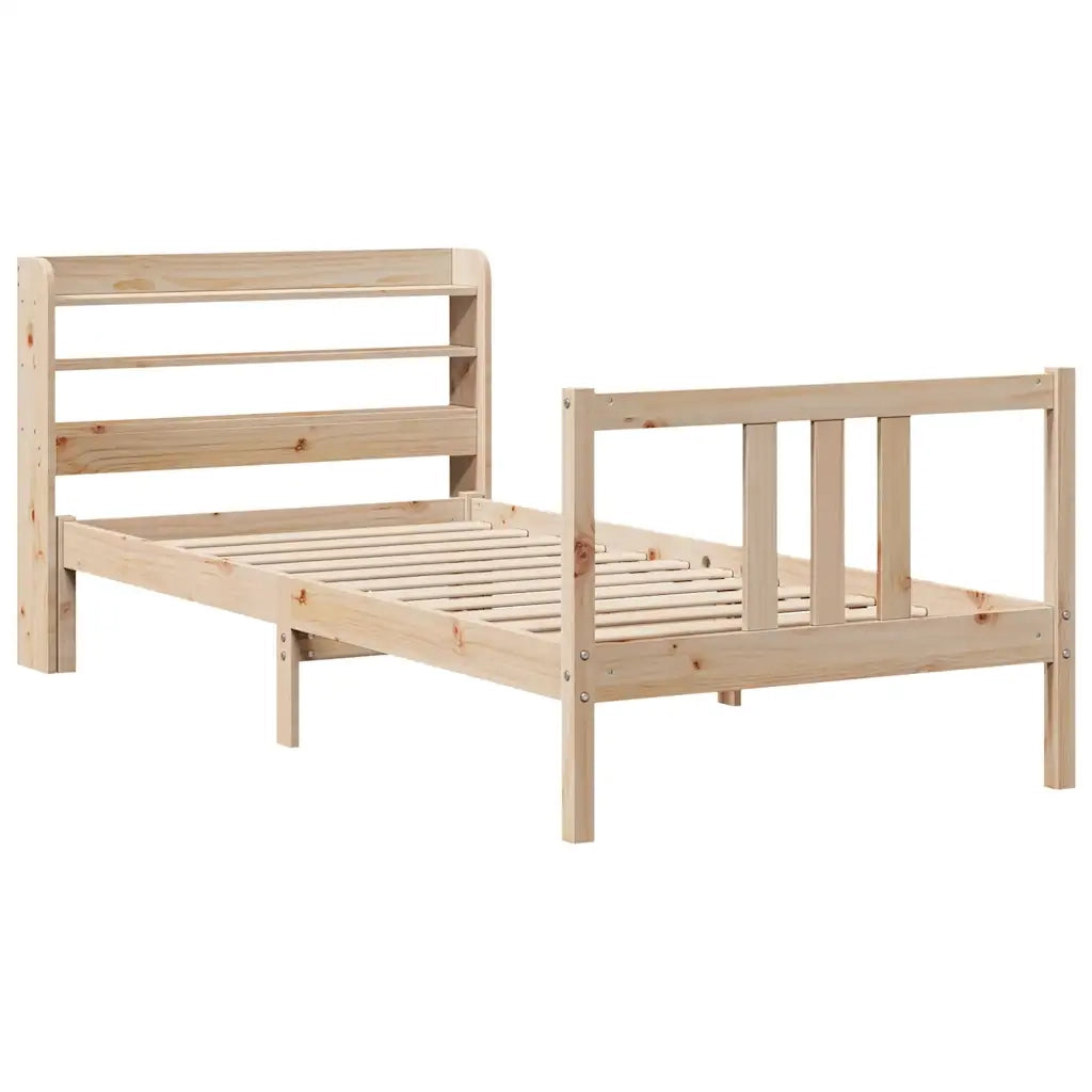 Letto singolo | Letto per adulti | Giroletto con Testiera 90x190 cm in Legno Massello di Pino
