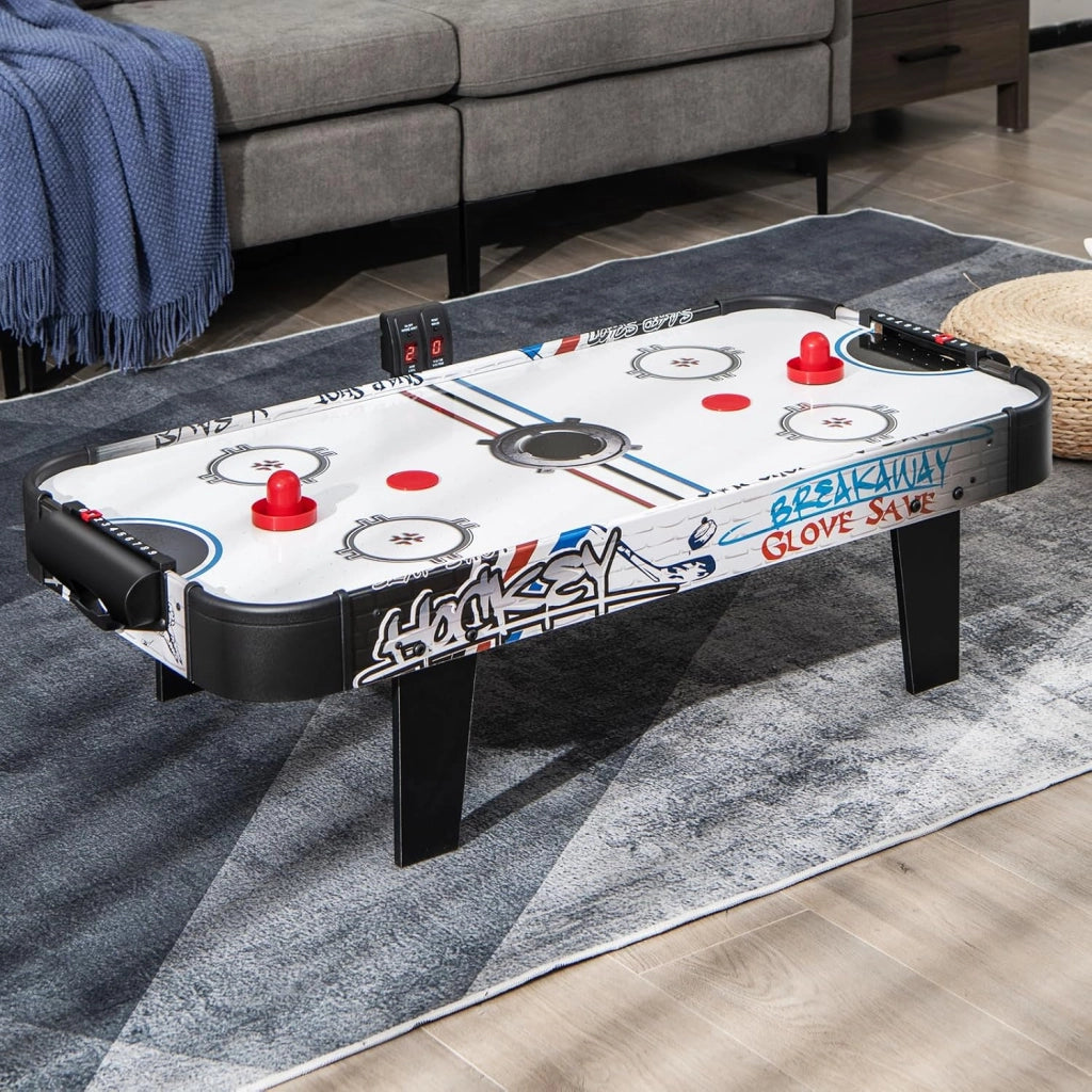 Tavolo Air Hockey, Set Tavolo da Air Hockey con Segnapunti LED Elettronico, 2 Dischi, 2 Palette, 2 Porte, Gioco Divertente per Bambini e Adulti, 110 x 59 x 31 cm