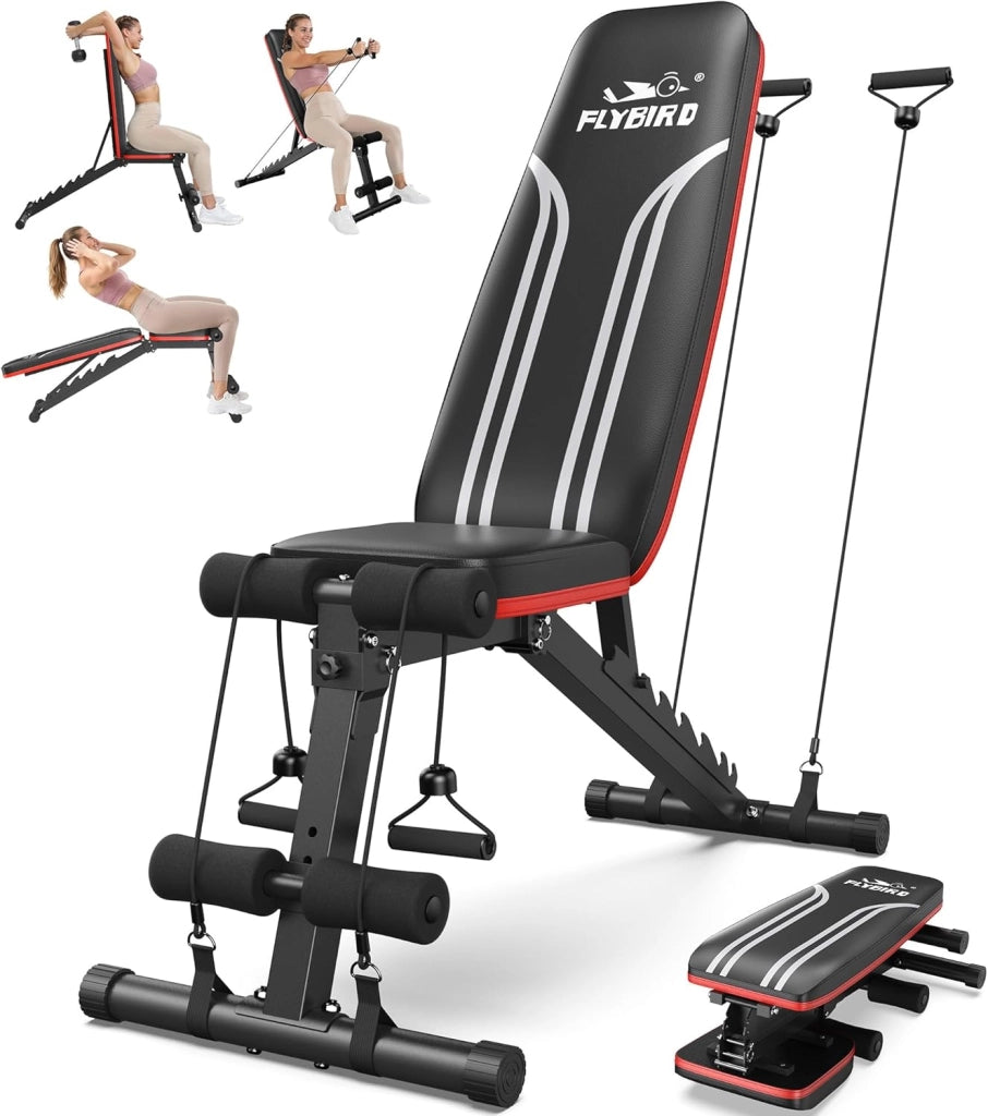 Panca Fitness Regolabile ¨C Xylo ¨C 8 Posizioni Schienale, 3 Posizioni Poggiapiedi, Pieghevole, 318kg