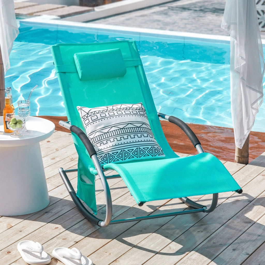 SoBuy Lettino Sdraio da Giardino a Dondolo - Sedia a Dondolo da Esterno in Textilene Blu Pavone con Telaio in Metallo, 150x63x87cm, Lettino Prendisole per Terrazza, Piscina, Patio, OGS28-TB