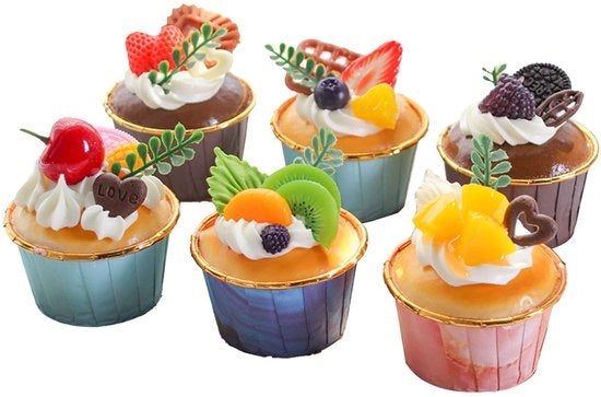 Modellino di Cupcake - 6 pezzi - Simulatore di Cupcake Realistico - Decorativo - Materiale PU/PVC - Lavorazione Finissima - Modellino di Cupcake Finto