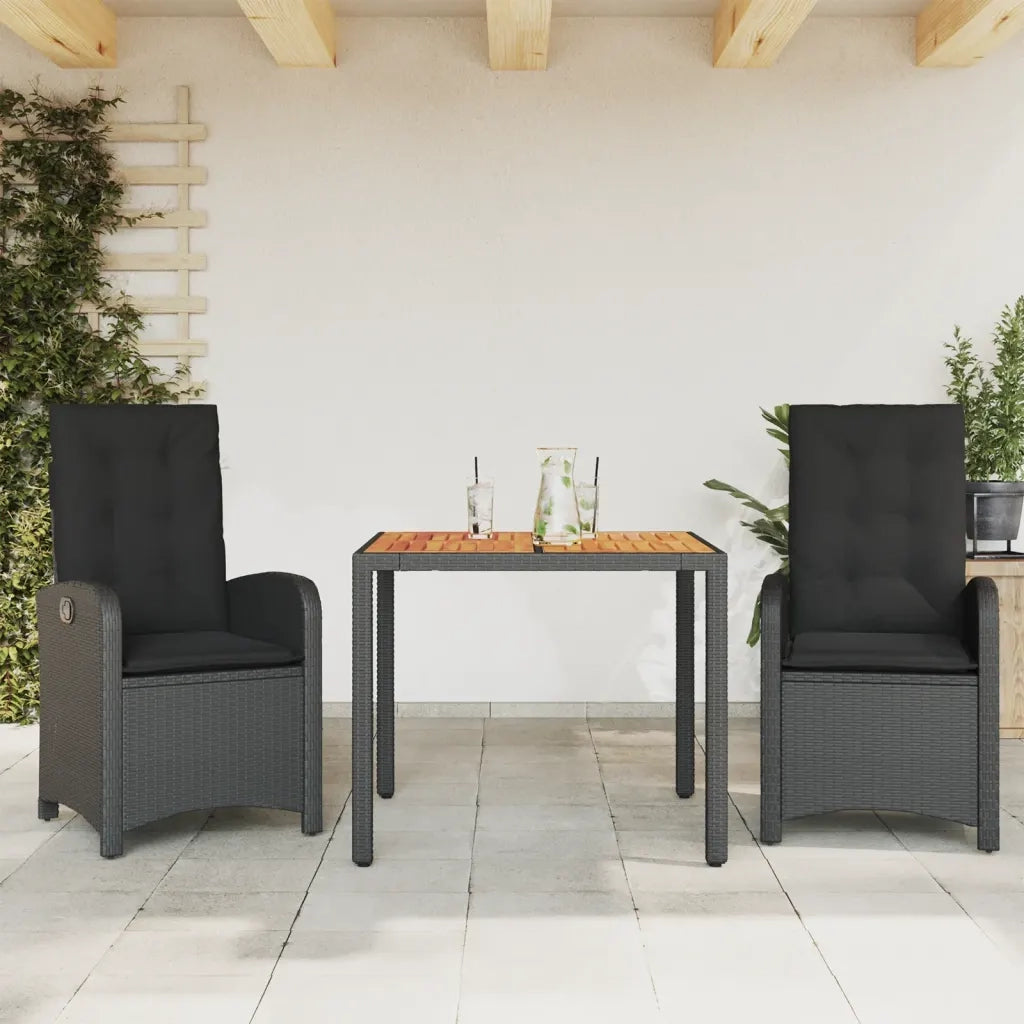 Set da Pranzo da Giardino 3 pz con Cuscini Nero in Polyrattan 3212230