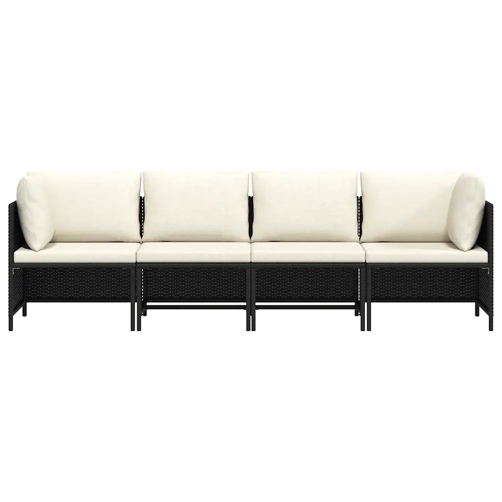 Divano da Giardino a 4 Posti con Cuscini Nero in Polyrattan 313515