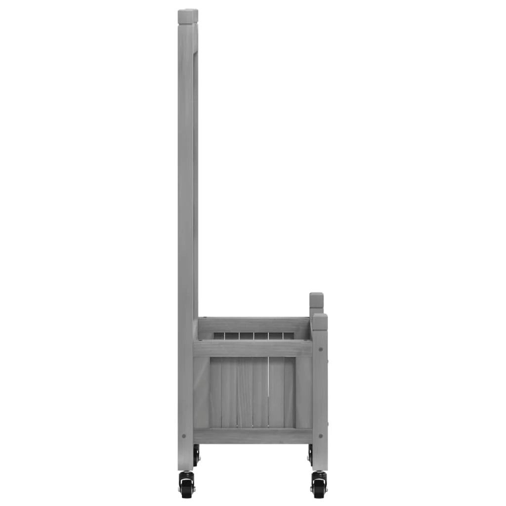 Portafioriera aiuola rialzata piante fiori terrazza giardino con traliccio e ruote legno massello di abete grigio 02_0038367