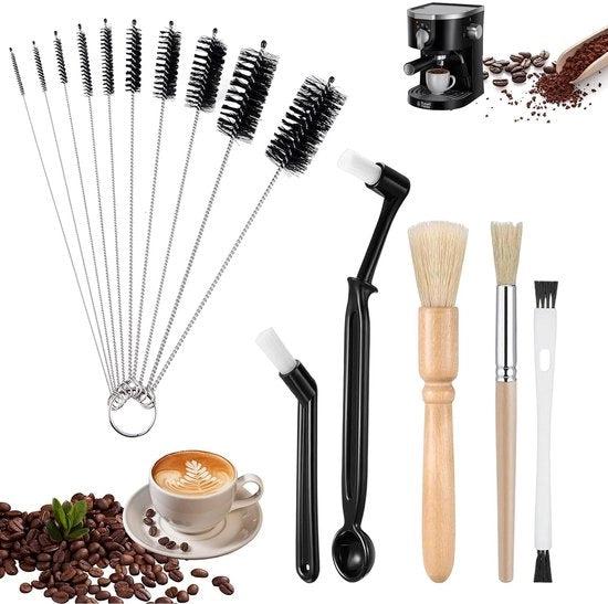 Set di pennelli per barista - 5 pennelli per caffè - ago per latte art - 10 set di pennelli per pulire - pennelli puliti - materiali di alta qualità - pennello per caffè
