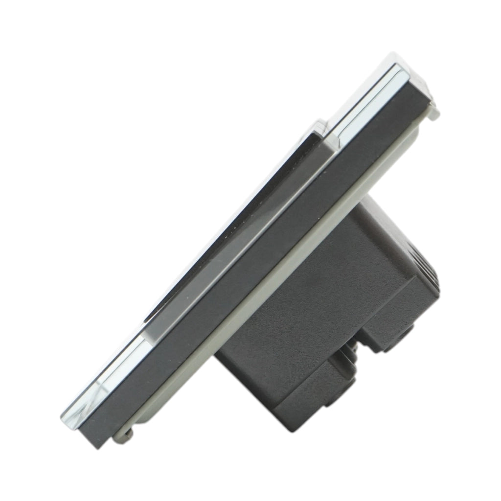 Interruttore triplo, nero, da incasso, 220V, 16AX, spia luminosa, cornice in vetro 86x86x34mm