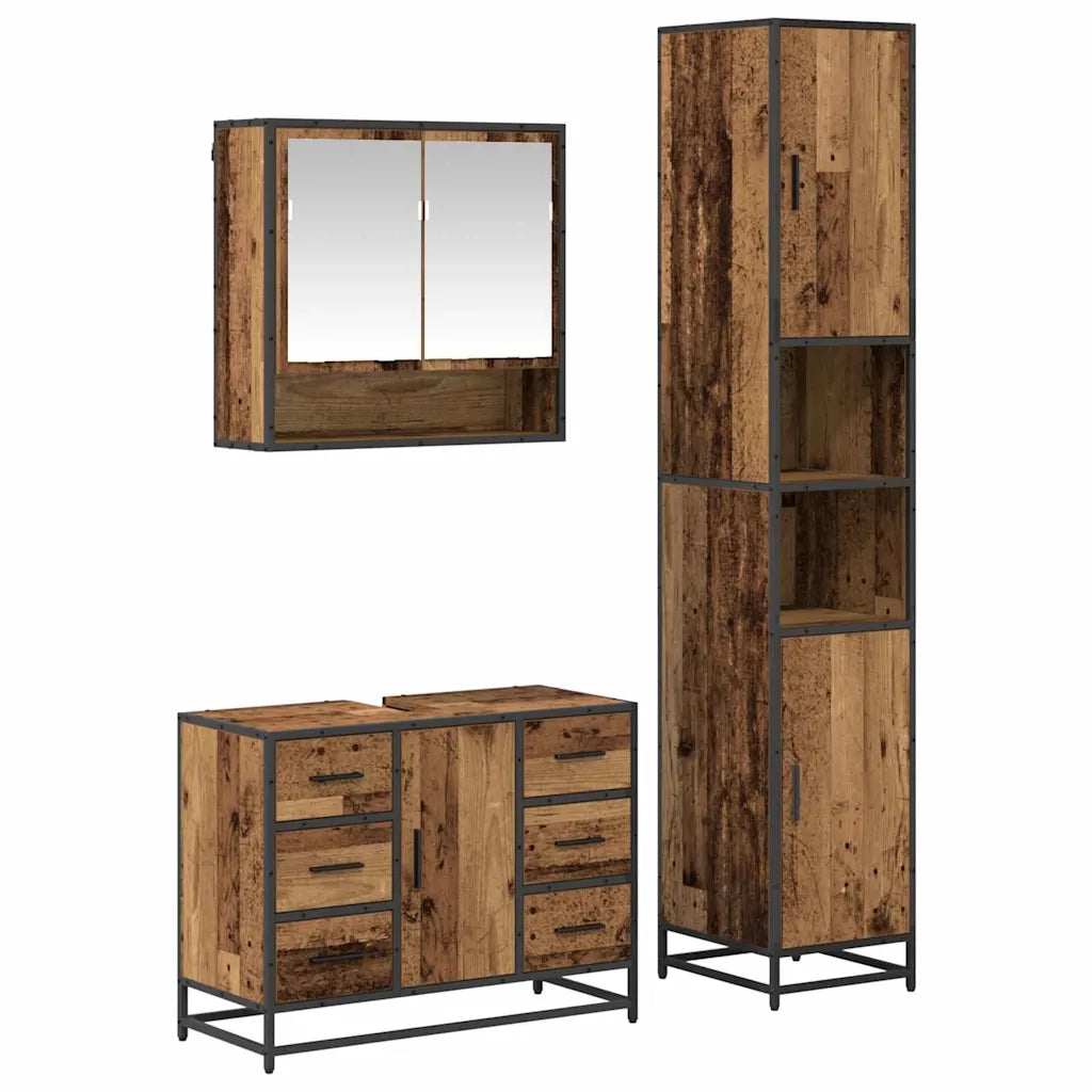 Set di mobili per il bagno con cassetto 3 pcs Legno vecchio 3402485