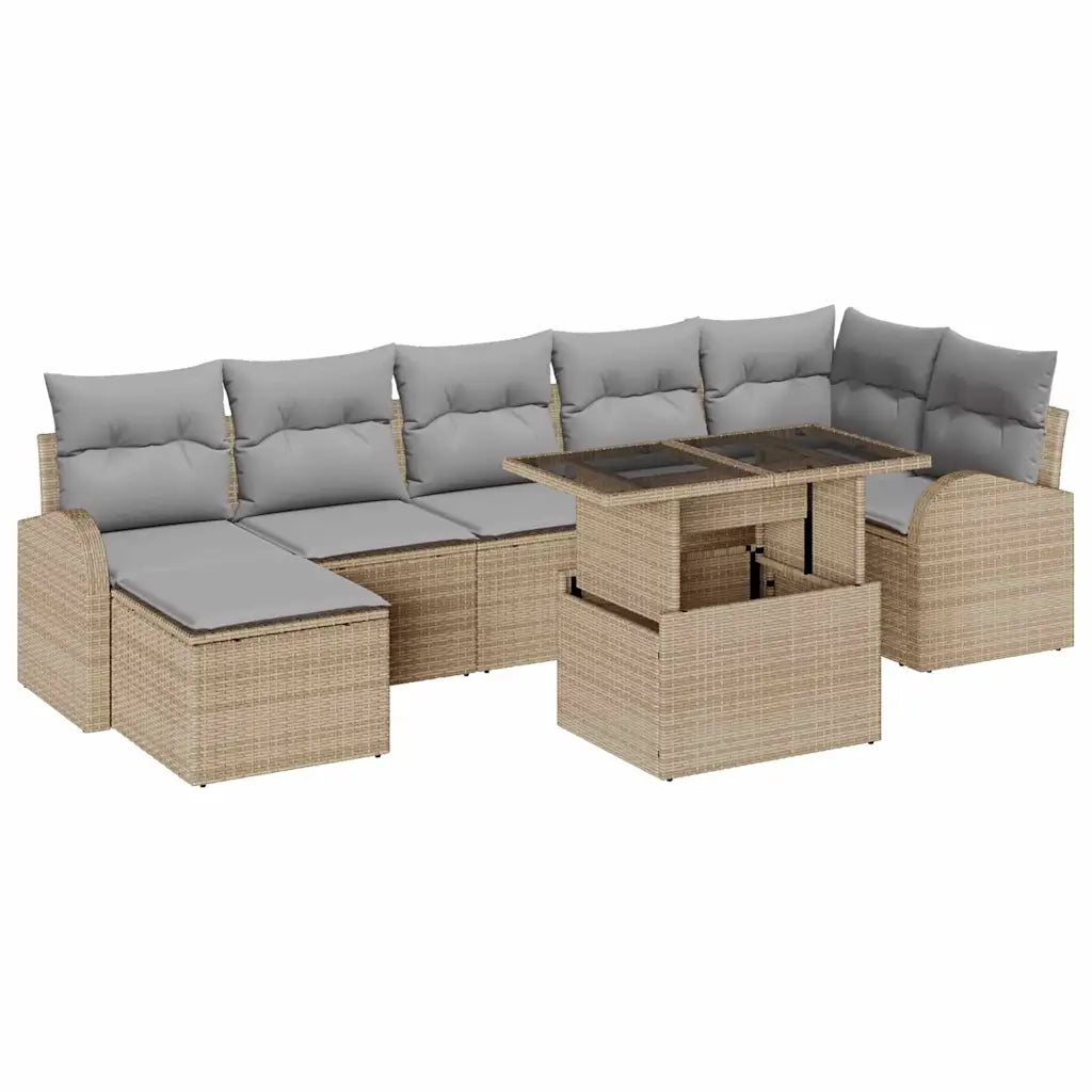 Set Divano da Giardino con cuscino 8 pcs Beige Poly Rattan 3357423
