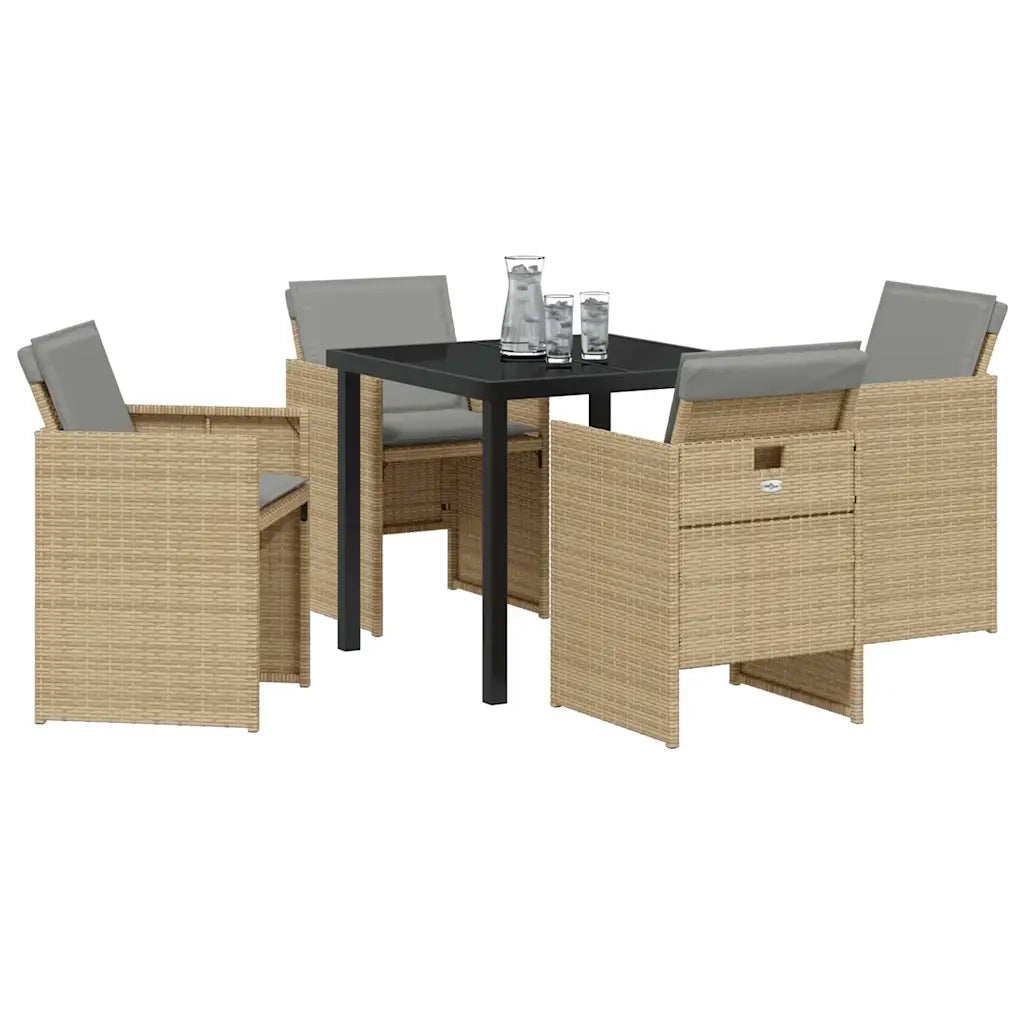 Set da Pranzo per Giardino 5 pcs Beige polyrattan
