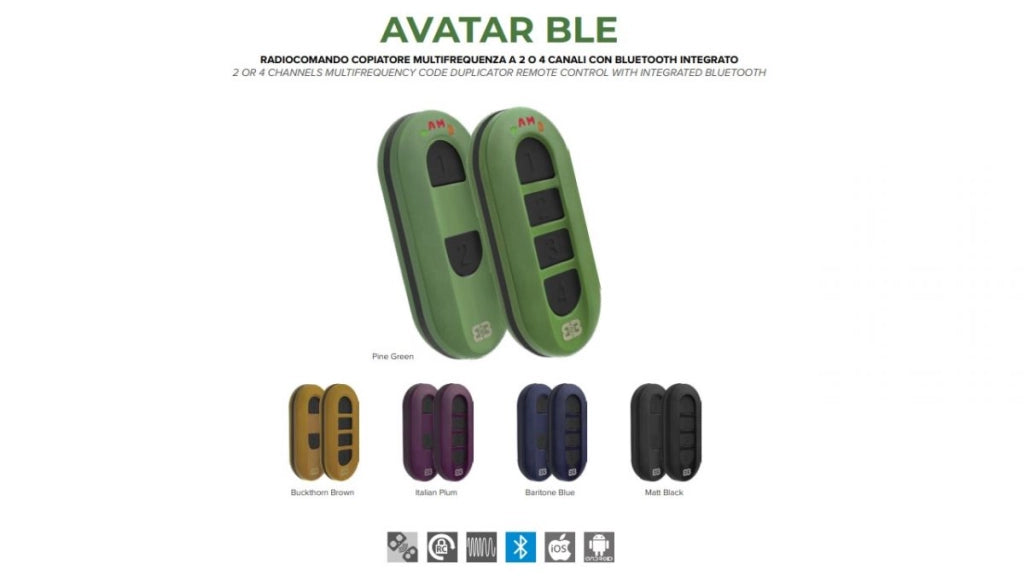 Radiocomando Telecomando Smart Bluetooth Universale 2 Canali 433 mhz Rolling Code Matt Black AVATAR BLE