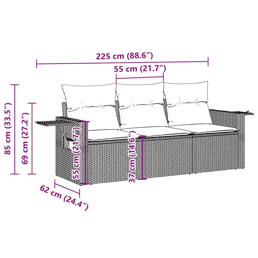 Set Divano da Giardino 3pz | Set Salotto da Giardino con Cuscini Grigio Chiaro Polyrattan