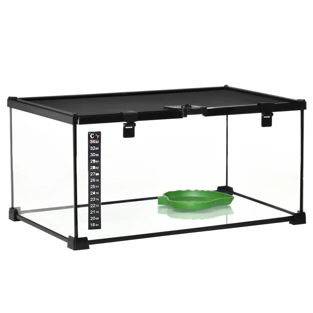 Terrario in vetro per rettili, anfibi e ragni con termometro, 50 x 30 x 25 cm