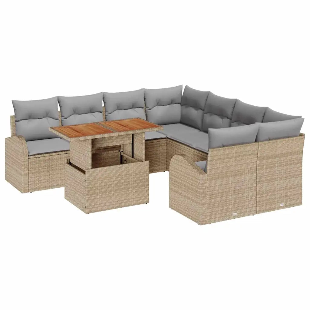 Set Divano da Giardino 9 pcs Beige Poly Rattan 3358303