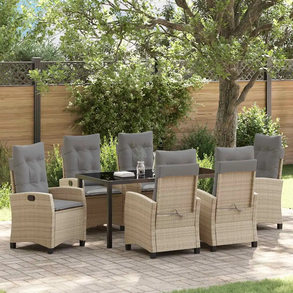 Set da Pranzo per Giardino con cuscino 7 pcs Beige polyrattan