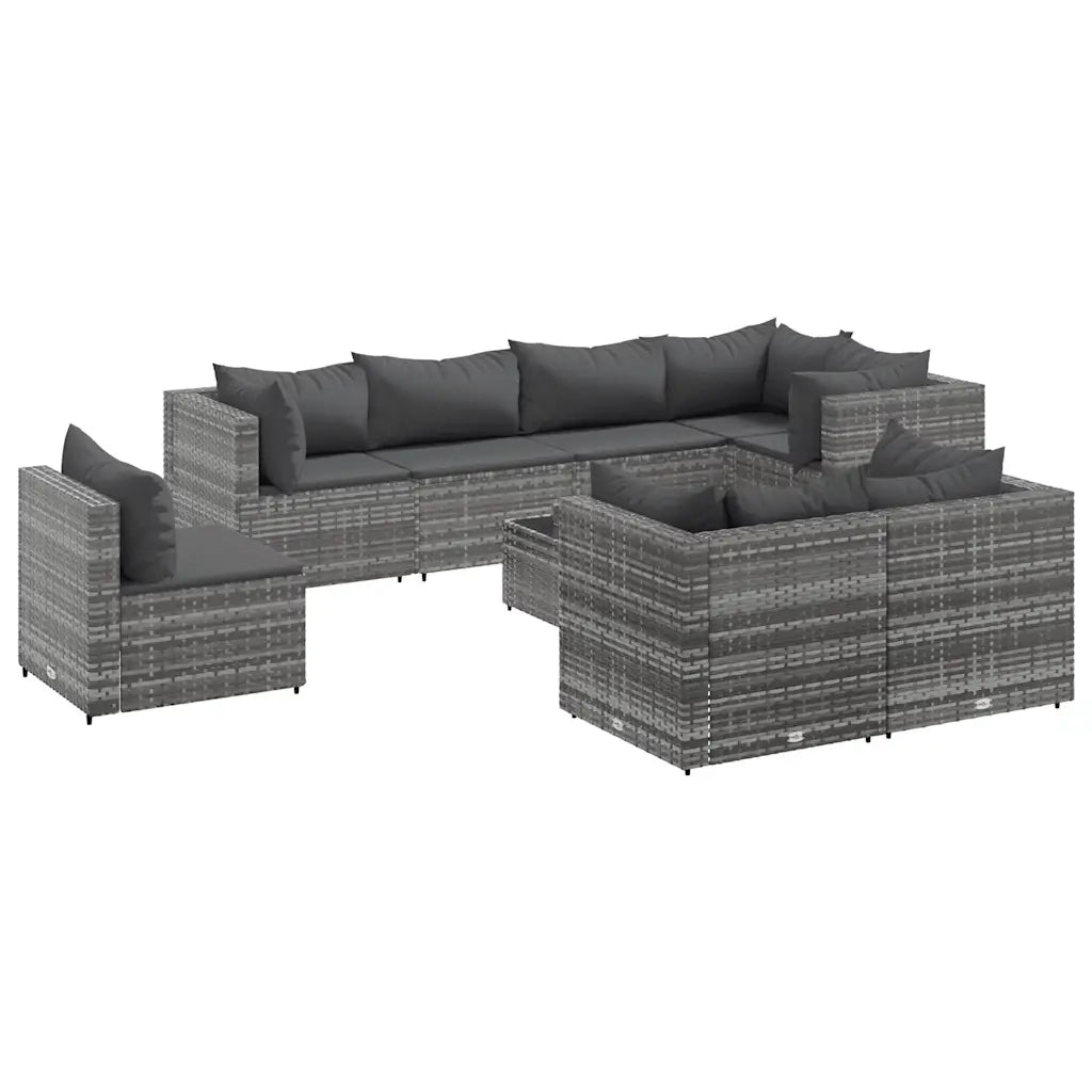 Set Divani da Giardino 9 pz con Cuscini in Polyrattan Grigio 3308202