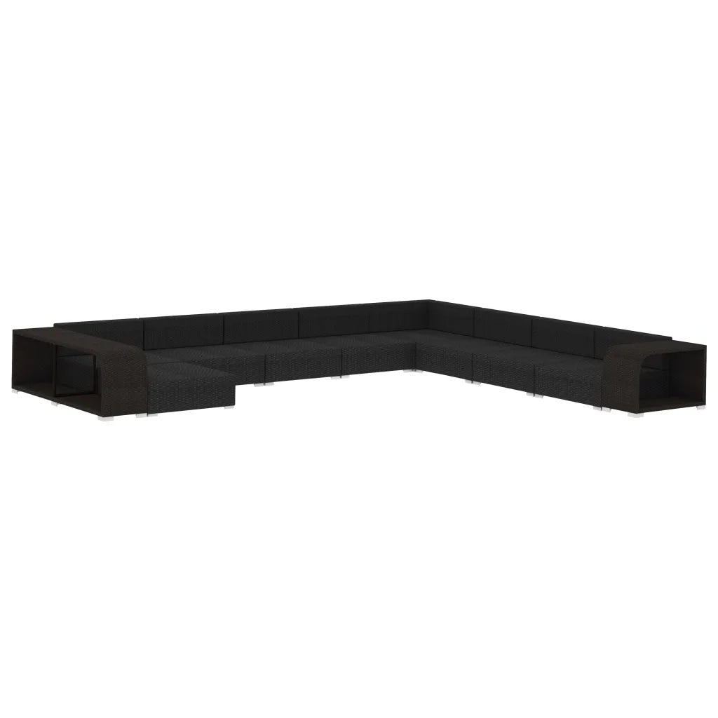 Set Divani da Giardino 11 pz con Cuscini in Polyrattan Nero 46829