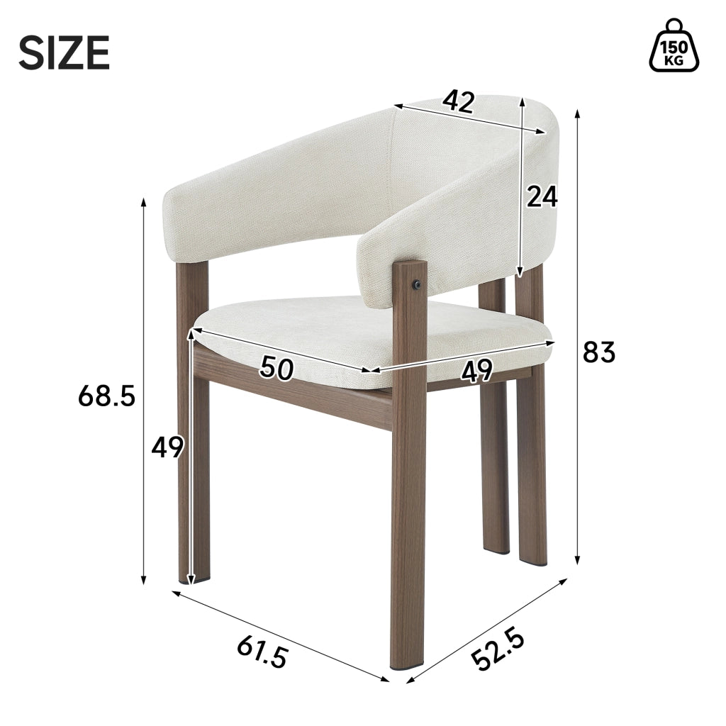 2 sedie da sala da pranzo in metallo con effetto legno noce e braccioli ergonomici in lino beige stile moderno