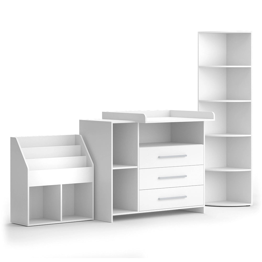 Vicco Set di mobili per bambini Bianco 3 parti, con fasciatoio, scaffale per giocattoli e libreria
