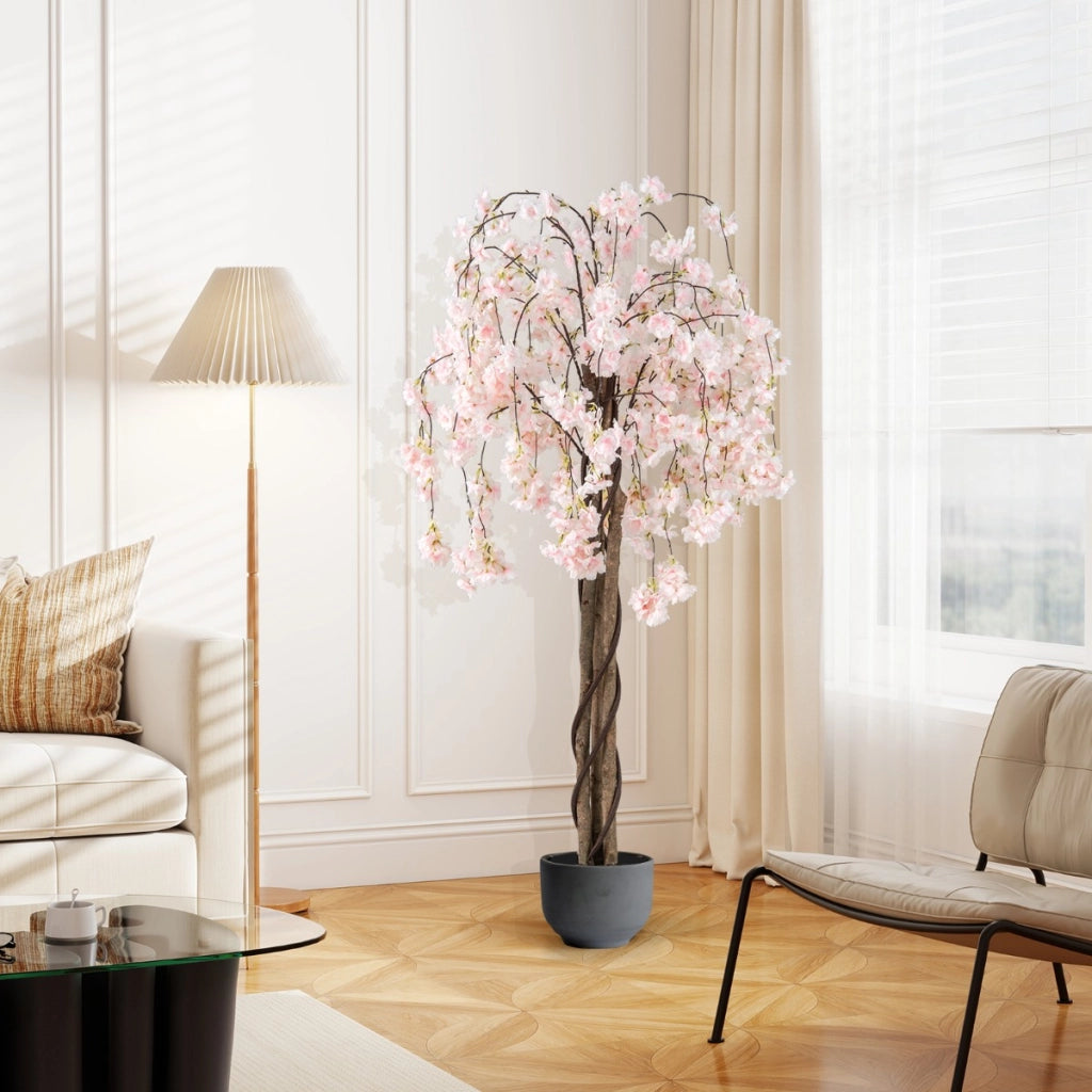 Pianta di fiori finti in vaso da vivaio con fiori decorazione per ufficio-163 CM albero di ciliegio artificiale di matrimonio Bianco