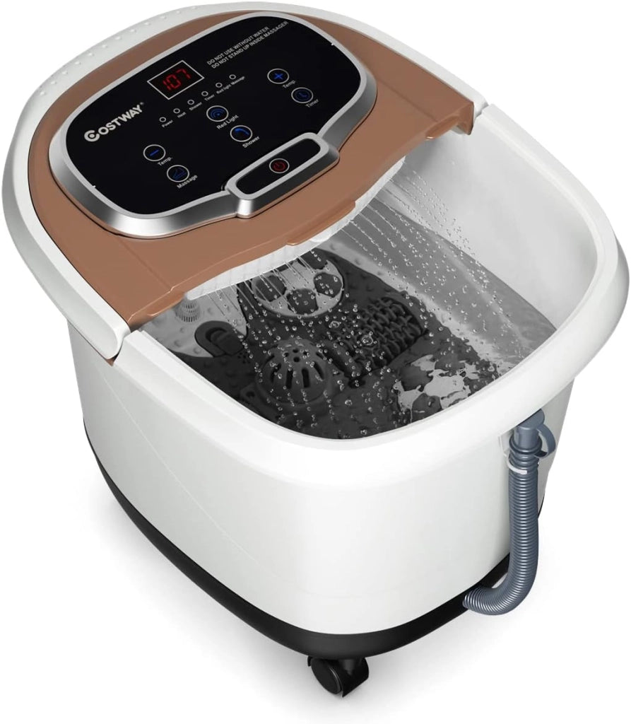 Idromassaggio per Piedi Idromassaggiatore Plantare Massaggio Shiatsu, con Funzione Calore Timer e Rulli, Luce a Infrarossi, 15L, Marrone