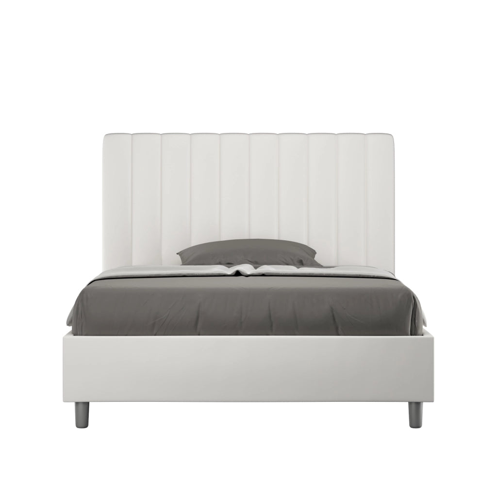 BS COM Letto una piazza e mezza contenitore imbottito 120x210 similpelle bianco