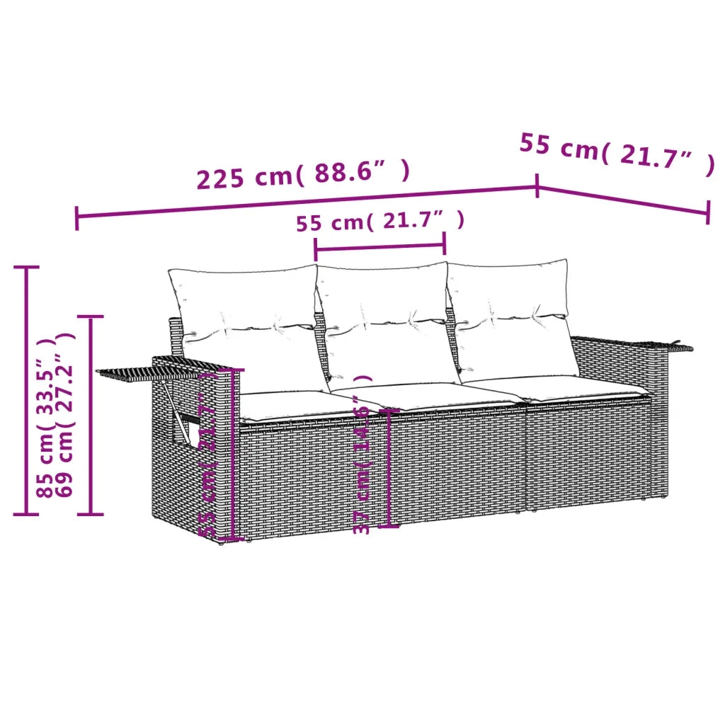 Set Divani da Giardino 3 pz con Cuscini Grigio in Polyrattan 3219859
