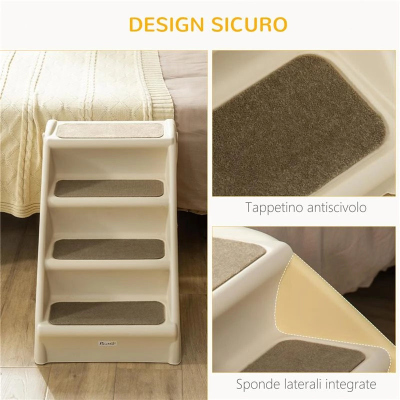 SCALETTA PER CANI PIEGHEVOLE CON 4 GRADINI ANTISCIVOLO PER ANIMALI FINO 10KG, BEIGE