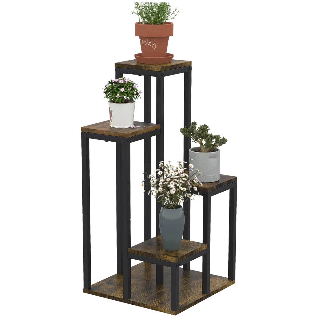 Scaffale per piante 4 ripiani ¨C Zephmum ¨C Nero metallo 40x40x81 cm