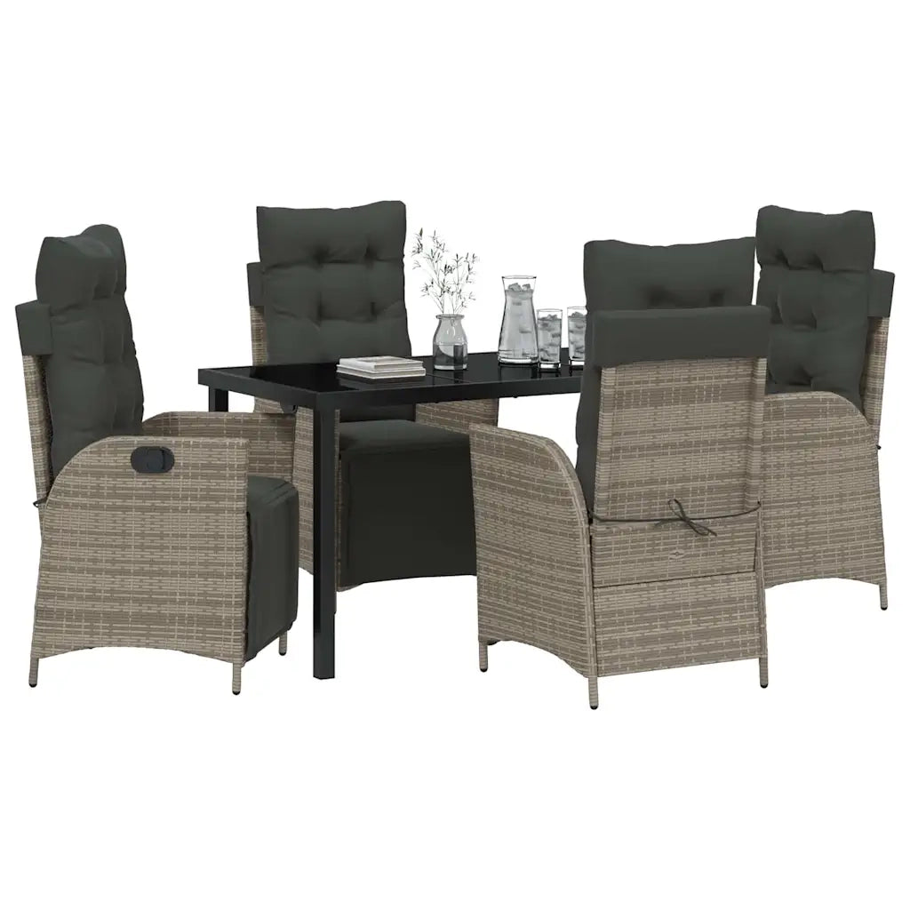 Set da Pranzo per Giardino con cuscino 5 pcs Grigio polyrattan