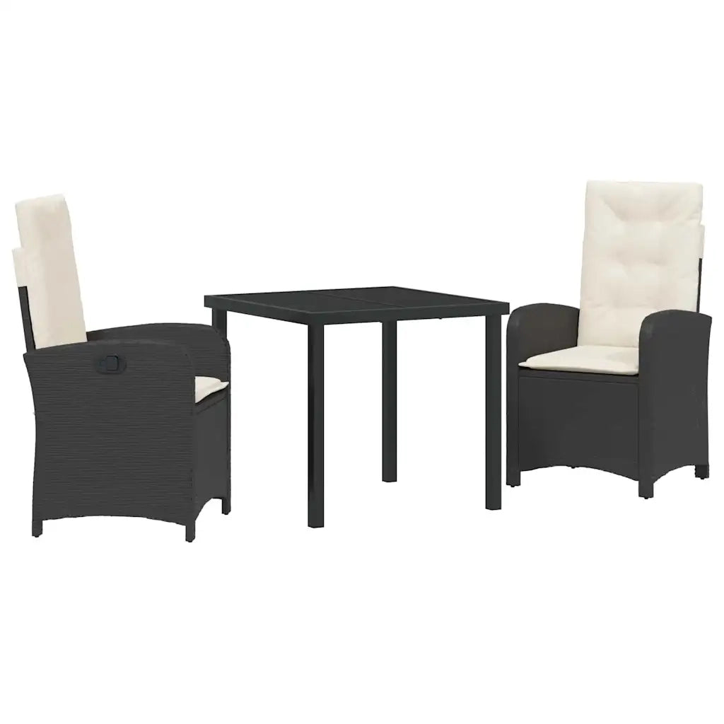 Set da Pranzo per Giardino con cuscino 3 pcs Nero polyrattan