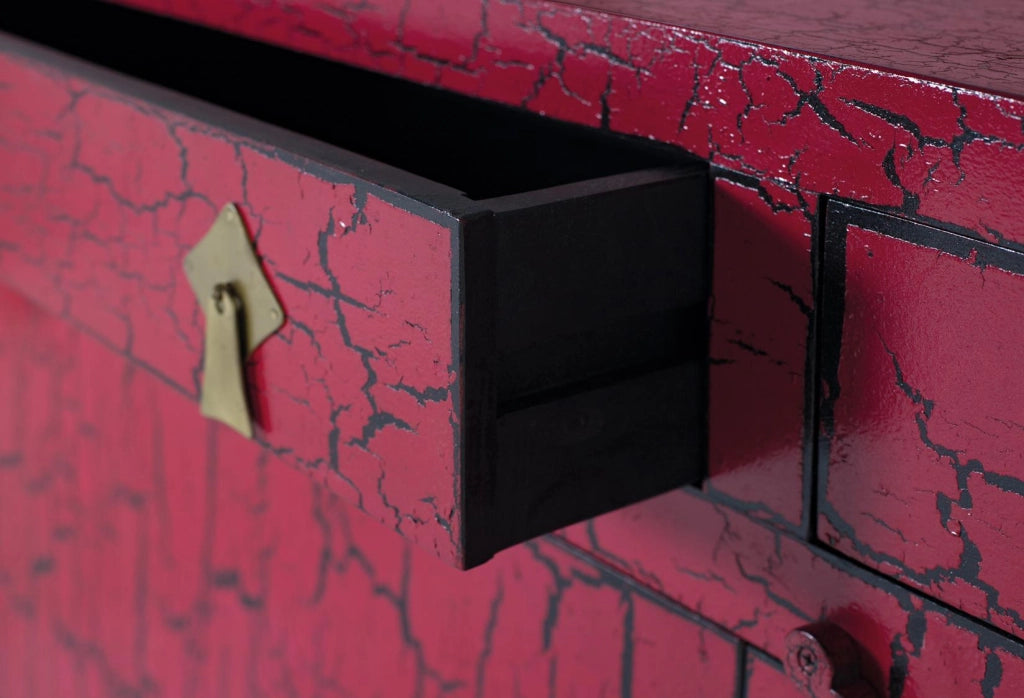 Credenza rossa in stile giapponese fatta a mano