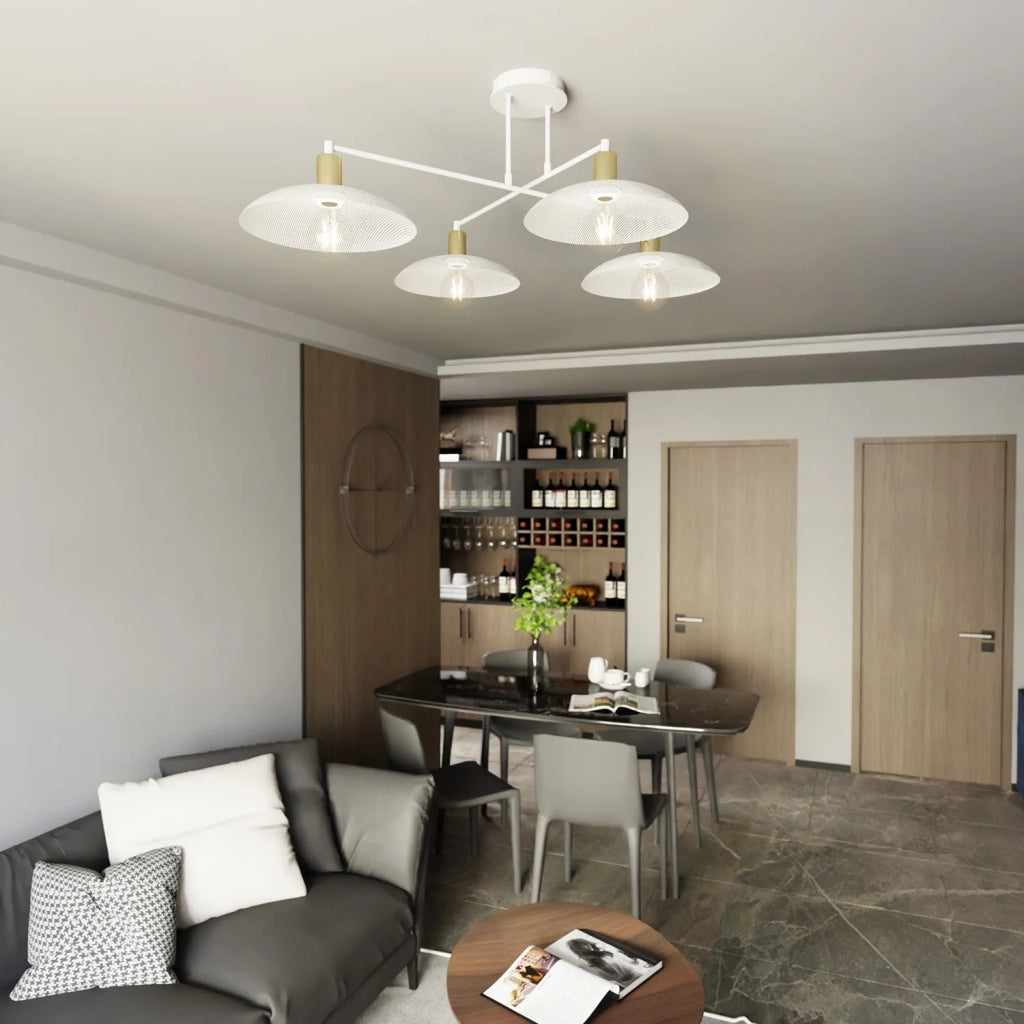 Lampadario Minimal Enki Acciaio Bianco 4 Luci E27 Ip20
