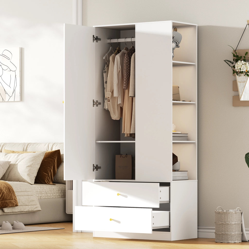 Armadio con specchio; 1 anta; 2 cassetti e 4 vani; per camera e ingresso; in MDF; bianco