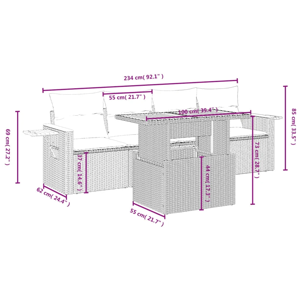Set Divano da Giardino 5 pz con Cuscini-Sofa da Giardino-Divanetto da esterno Grigio in Polyrattan 775973