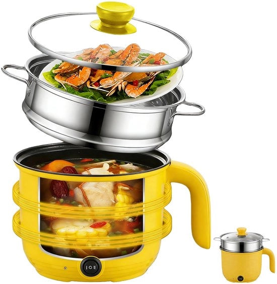 Pentola elettrica Hot Pot, 1,5L portatile con maniglia di vapore e 600W di potenza