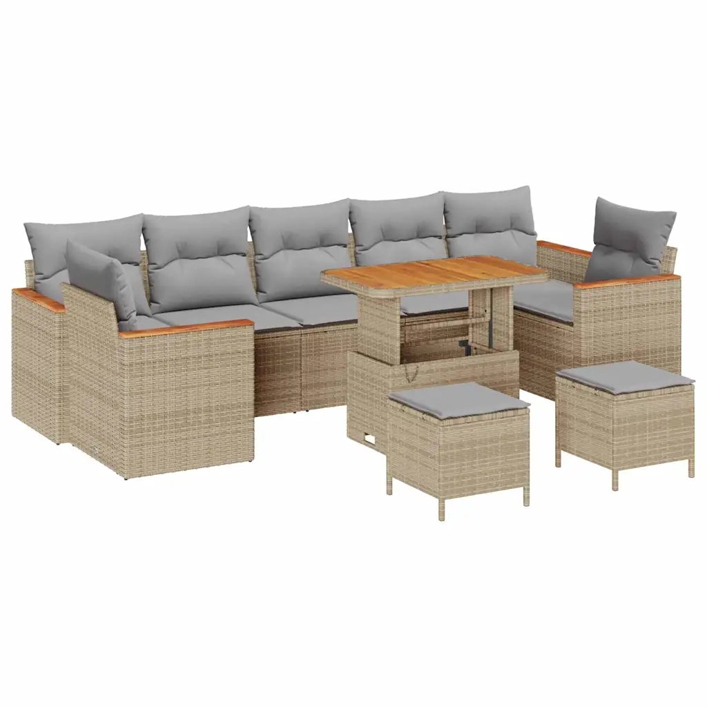 Set Divano da Giardino 10 pcs Beige polyrattan
