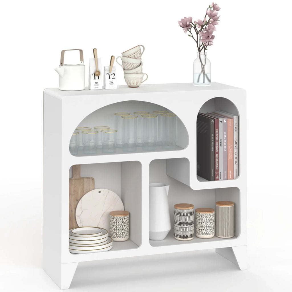 IDMarket - Buffet ecologico da 80 cm ALESIA in legno bianco, mobile contenitore a 4 scomparti