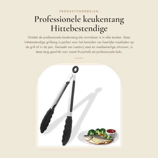 Tang per cucina Resistente al calore - Piastra per carne - Tang per cucina in acciaio inossidabile - Tang per cucina in silicone - Piastra per griglia - Sicuro per l'alimentazione