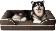 Letto per cani ortopedico per grandi cani, 132 x 104 x 20 cm, cuscino per cani XXL in espanso poliuretano, divano per cani lavabile, impermeabile, antiscivolo, panca per cani con bordo alto, marrone
