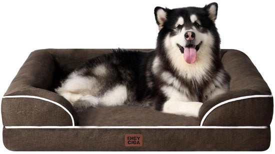 Letto per cani ortopedico per grandi cani, 132 x 104 x 20 cm, cuscino per cani XXL in espanso poliuretano, divano per cani lavabile, impermeabile, antiscivolo, panca per cani con bordo alto, marrone
