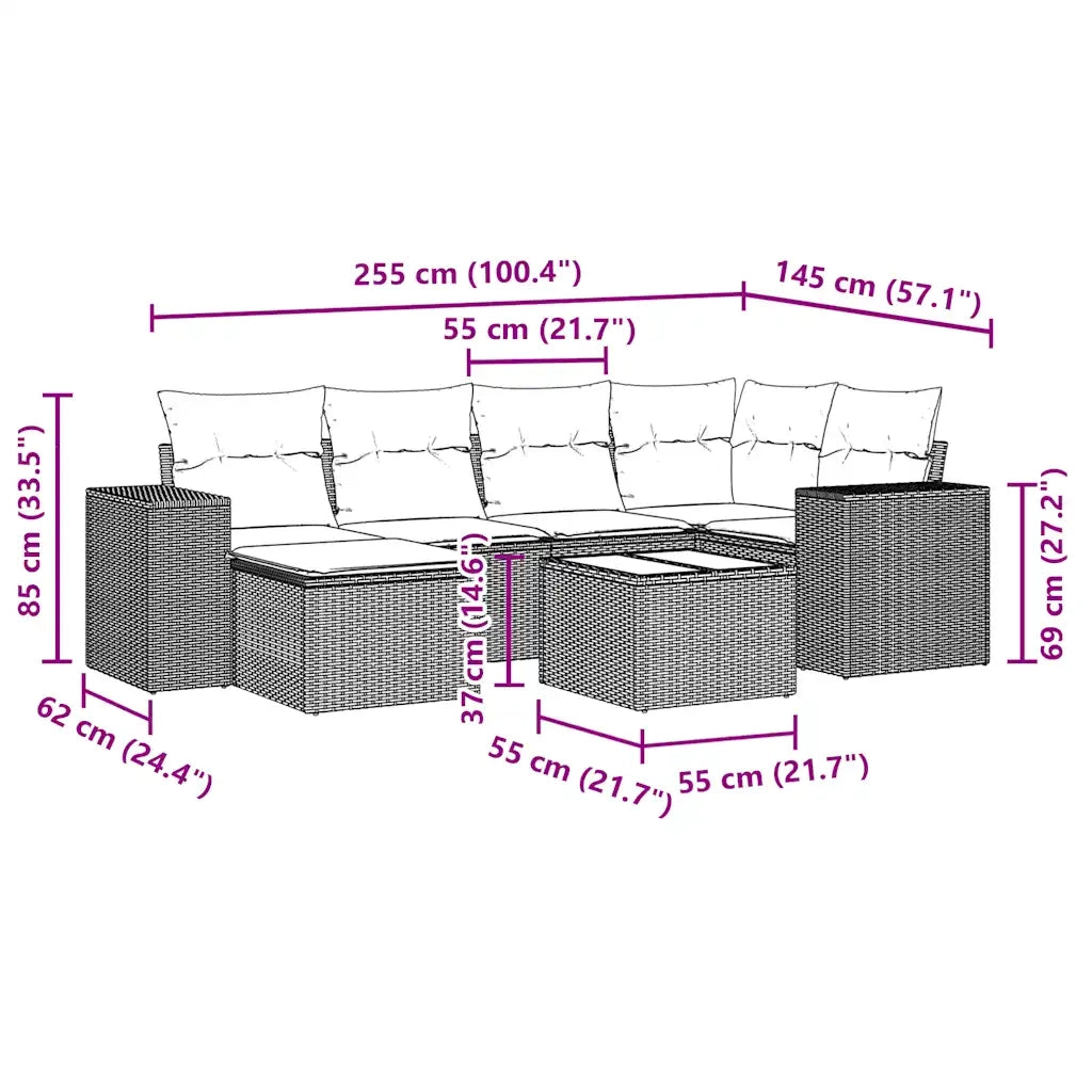 Set Divani da Giardino 7pz con Cuscini Grigio Chiaro Polyrattan 3222871
