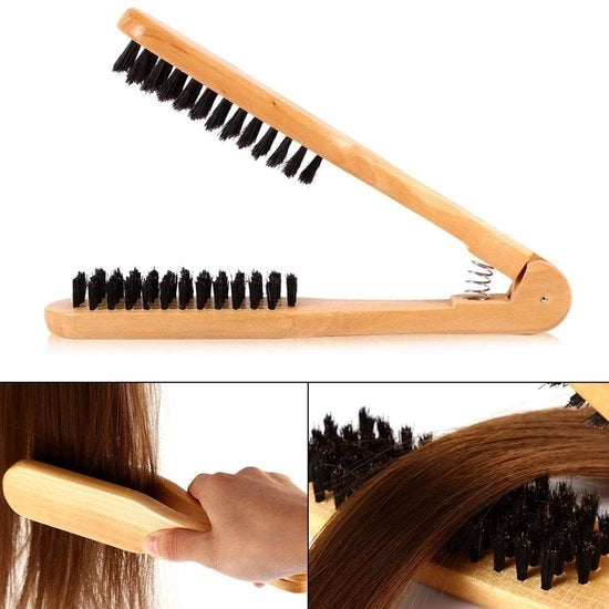 Styloborstel Professionale Antistatica a Doppia Faccia - Manico in Legno - Ideale per Capelli Lisci - Utilizzabile sia in Salone che a Casa