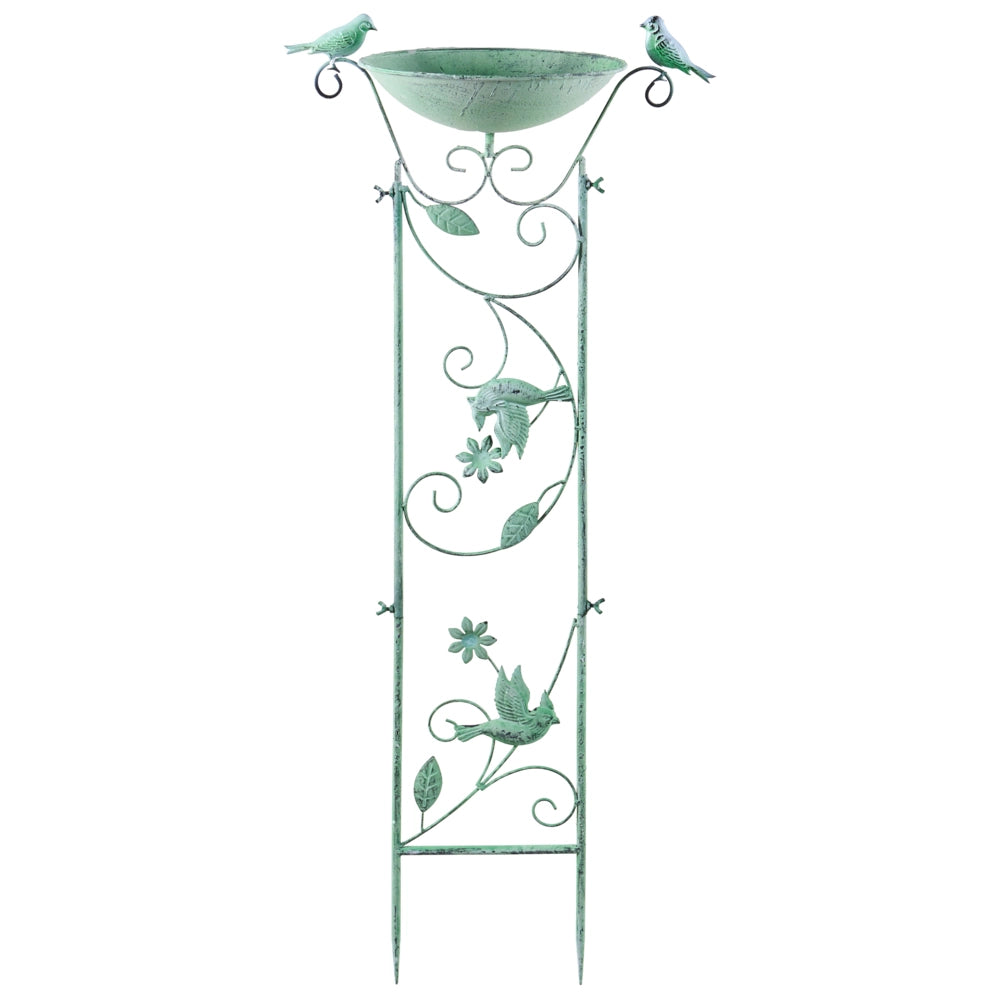 Abbeveratoio per uccelli in ferro verde per il giardino, elemento decorativo da esterno