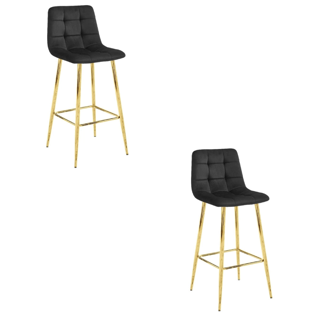 Set di 2 sgabelli da bar Arceto in velluto nero e oro