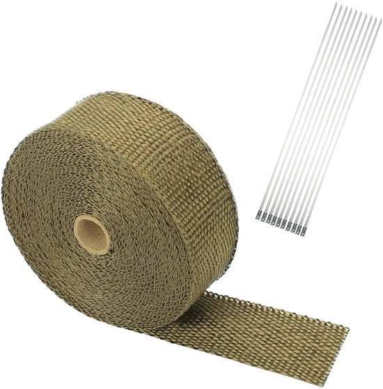Tappo di espansione termoisciatore, fascia di scarico in titanio, 50 mm x 5 m isolazione di scarico per motocicletta, con cinghie per cavi e fascia di protezione contro il calore, per auto e motocicletta, isolazione di scarico.