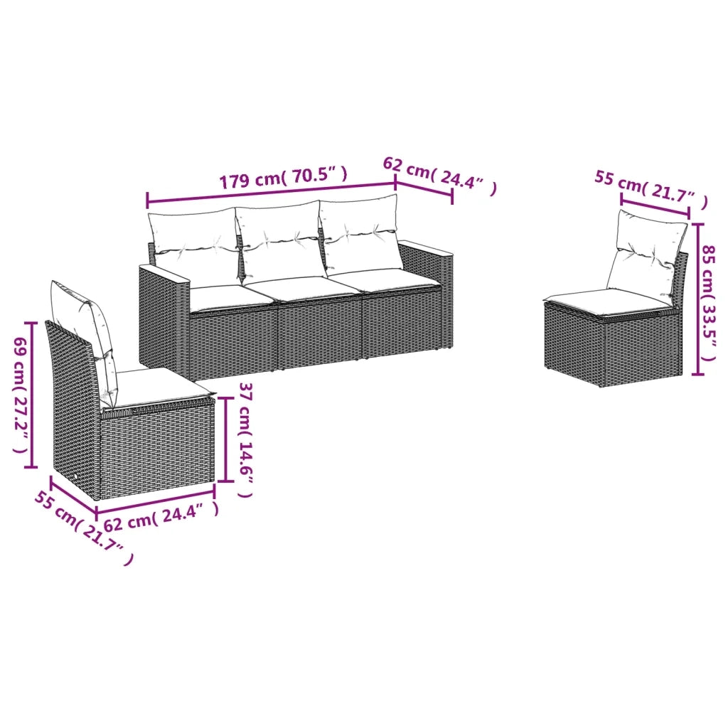 Set Divano da Giardino 5 pz con Cuscini Grigio in Polyrattan 3258252