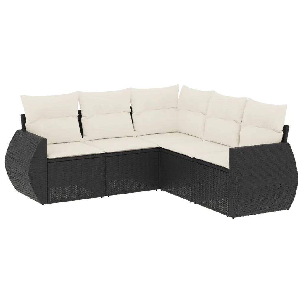Set Divani da Giardino 5 pz con Cuscini in Polyrattan Nero