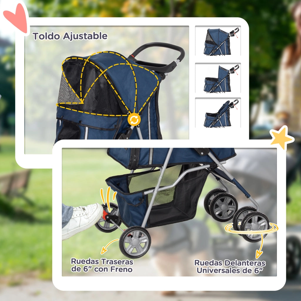 Carrello per Cani con Cestino, Portabicchieri e Ruote ¨C Minimal ¨C 75x45x97 cm Blu