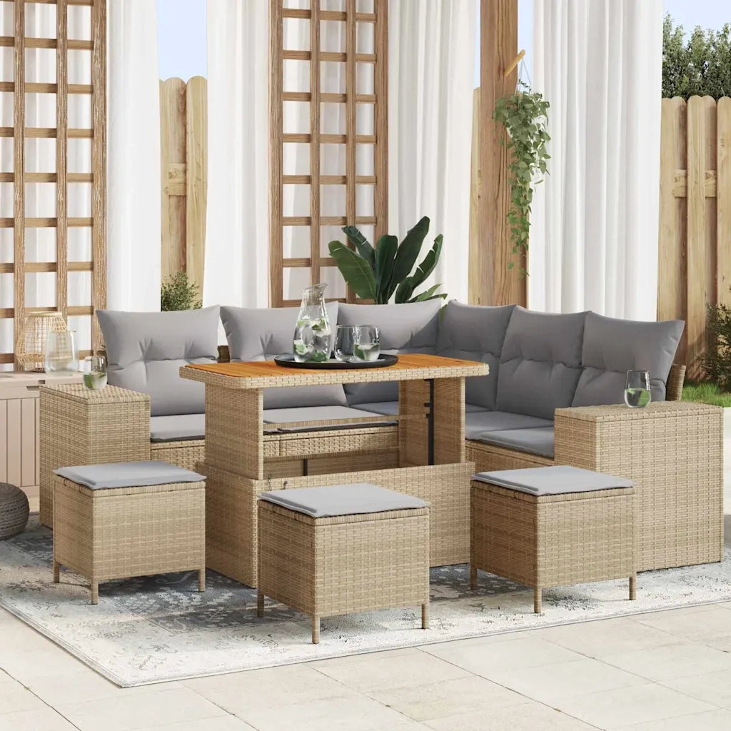 Set Divano da Giardino 9 pcs Beige e Grigio Chiaro polyrattan 3363962